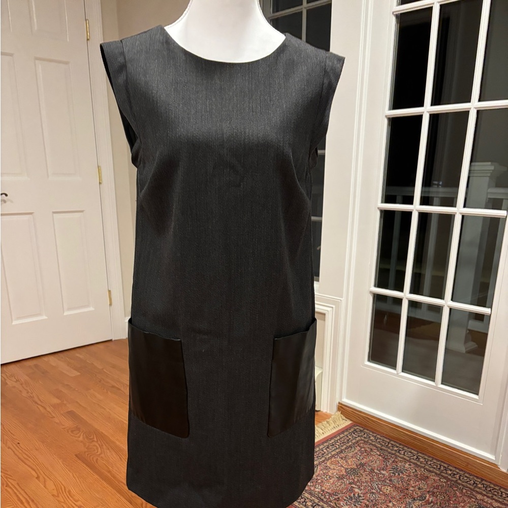 J. Crew Charcoal Gray Textured Dress with Faux Leather Pockets